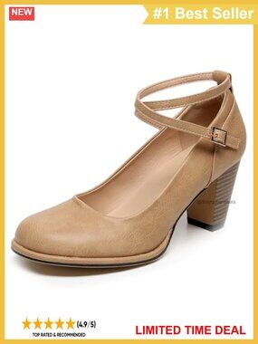 Women's Chunky Block Heel Pump Round Toe Ankle Strap Dress Shoe